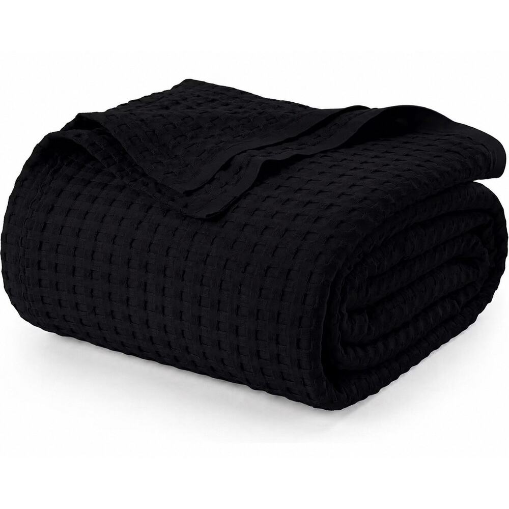 Utopia Bedding 100% Cotton Waffle Weave Blanket Queen 90x90 Black New